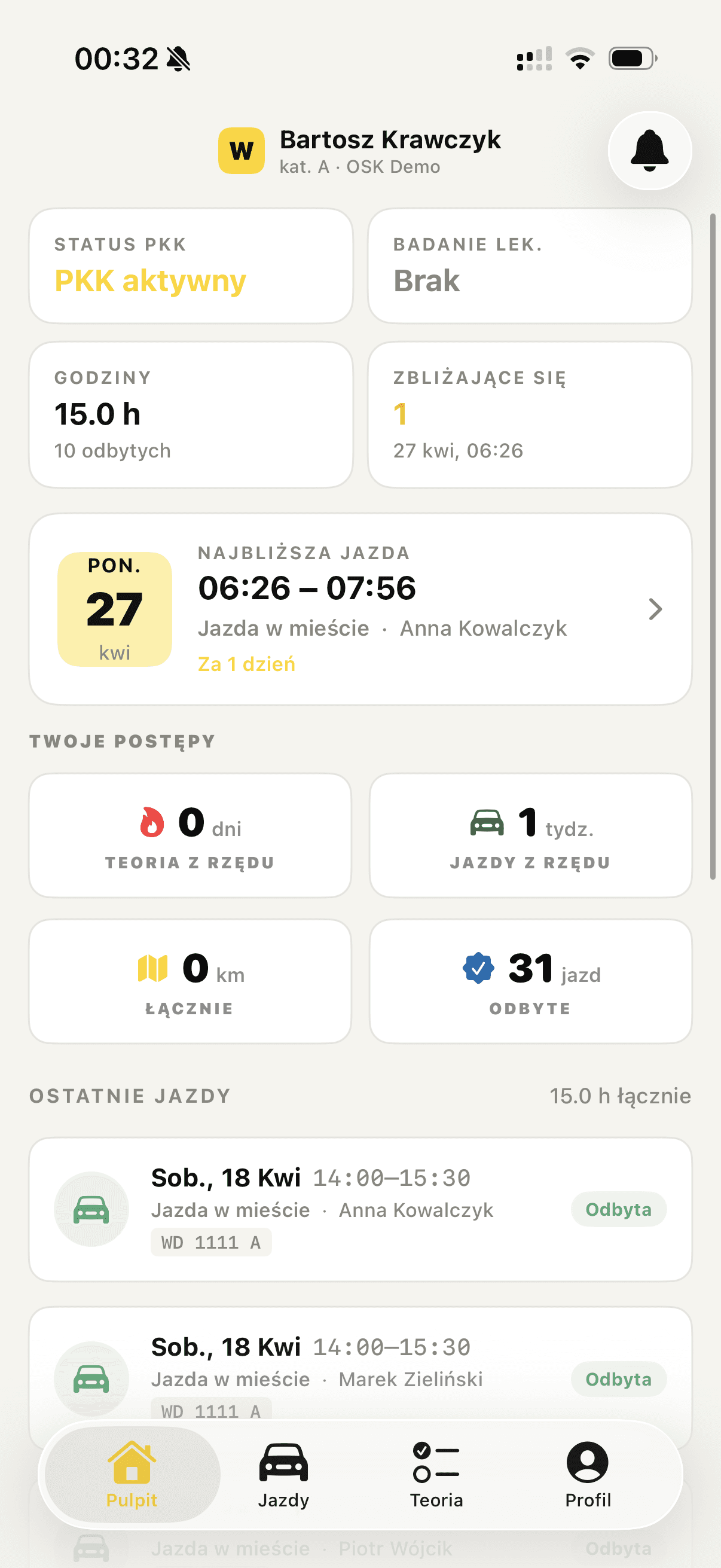 W szkole jazdy